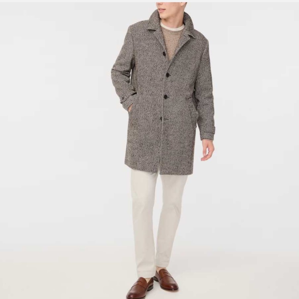 J. Crew Factory Men’s Black and White Herringbone Thompson Car Coat